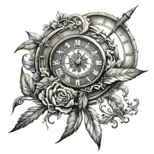 fancy  Roman numeral clock tattoo design idea