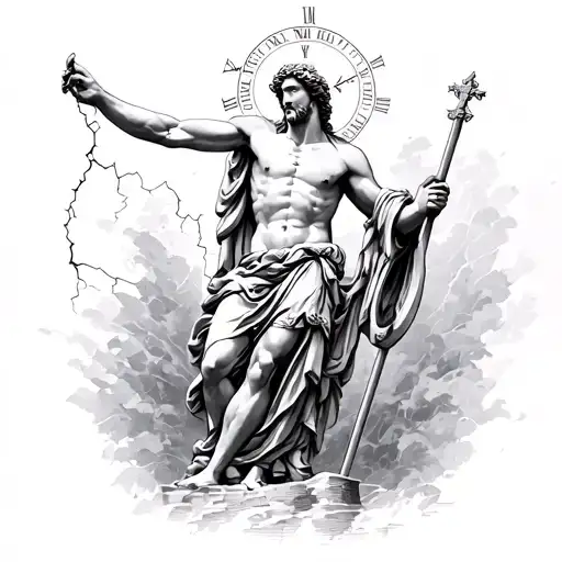 * Saint Christopher statue (slightly cracked) roman numerals incorperated into it somehow  tattoo design idea
