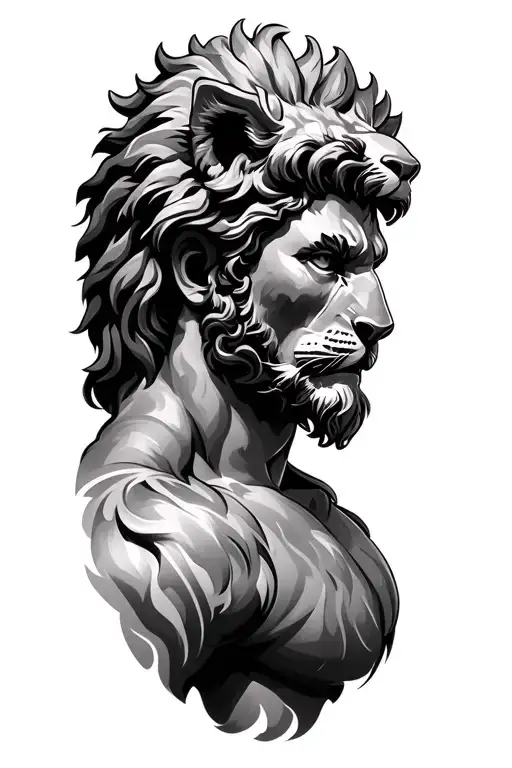I have a tattoo on my left bicep of the profile of Hercules with a lion's head on his head. Generate images to complete  tattoo design idea