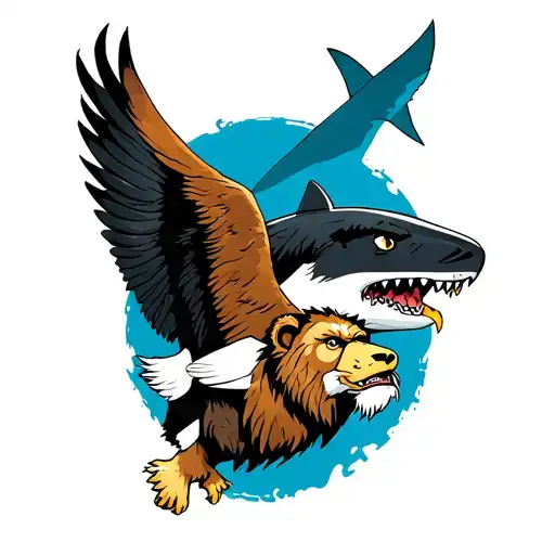 shark gorilla lion bear eagle todem pole tattoo design idea