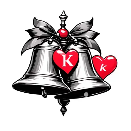 2 bells with a heart and the letter K tattoo design idea