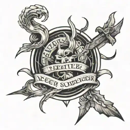 NEVER SURRENDER MINIMALISTIC STYLE MEN'S ARM tattoo design idea