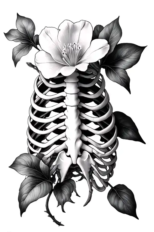 wild cyclamen intertwined ribcage tattoo design idea