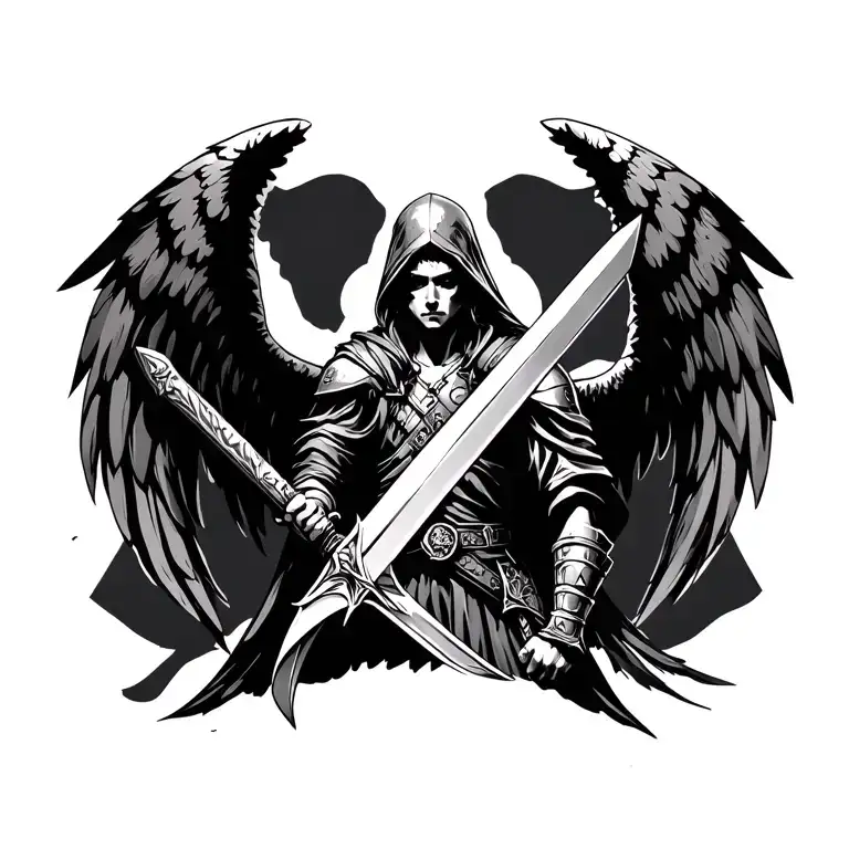 fallen angel soldier holding sword tattoo design idea