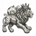 Lion with a Crown, Earth Shake, a lamb laying, praying hands  tattoo design idea