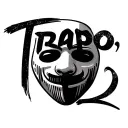 Trapo in cursive with a ski mask face tattoo design idea
