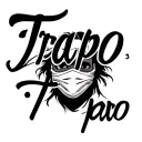Trapo in cursive with a ski mask face tattoo design idea