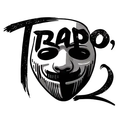 Trapo in cursive with a ski mask face tattoo design idea