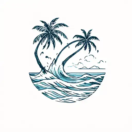 surf, sea, waves  palms tattoo design idea