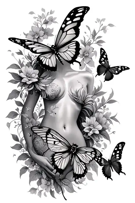 butterflies and dragonflies flying up over the hip to ribs tattoo design idea