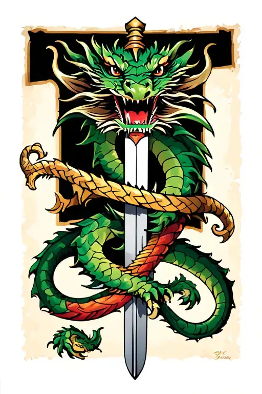 Dragon Wrapped Around a Sword tattoo design idea