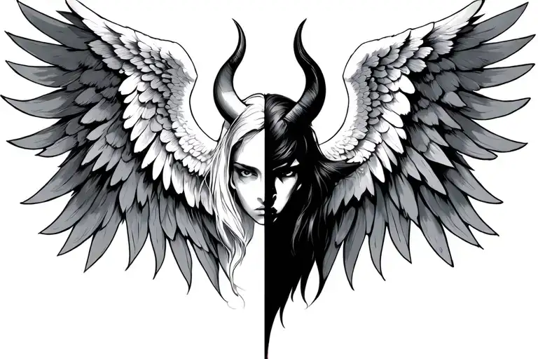 half angel half devil wings with aroman numerals 1998 with aries tattoo design idea