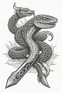 switchblade knife stabbing snake tattoo design idea