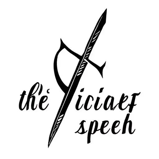 generate me an image of a tattoo little simple of a speech viking with a simple writing of 4 words a top of the blade tattoo design idea