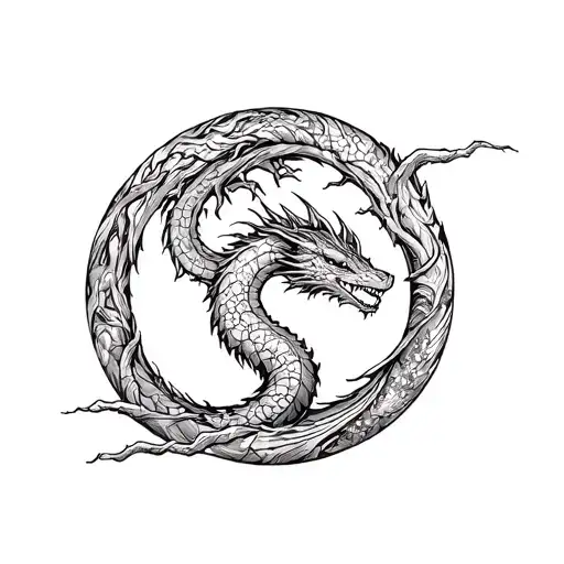The world tree inside the circle of Ouroboros dragon coiling tattoo design idea