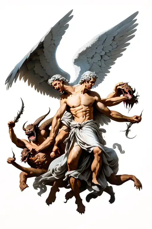 st michael the archangel fighting demons tattoo design idea