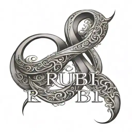 "Rubi" name with infinity symbol intertwined within tattoo design idea