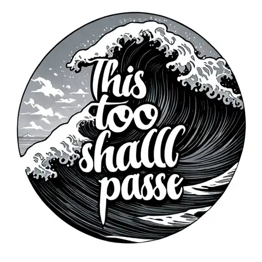 sea wave "This too shall pass" tattoo design idea