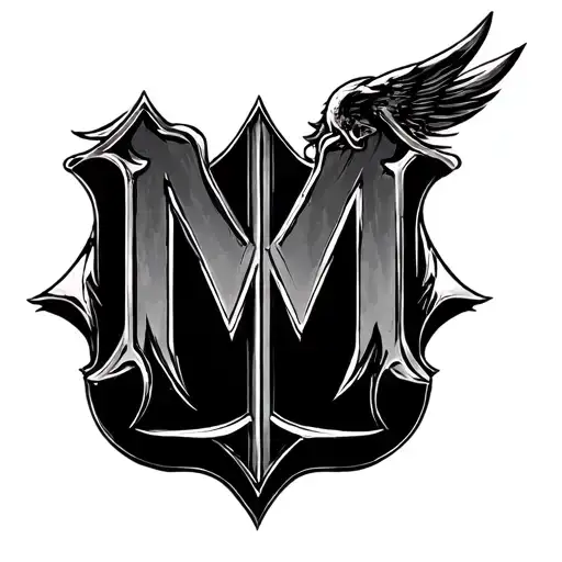 "M" coat of arms synthwave tattoo design idea