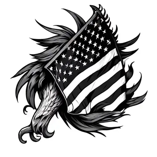 Full Sleeve with American Flag primarily black tattoo design idea