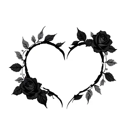 broken heart black roses intertwined tattoo design idea