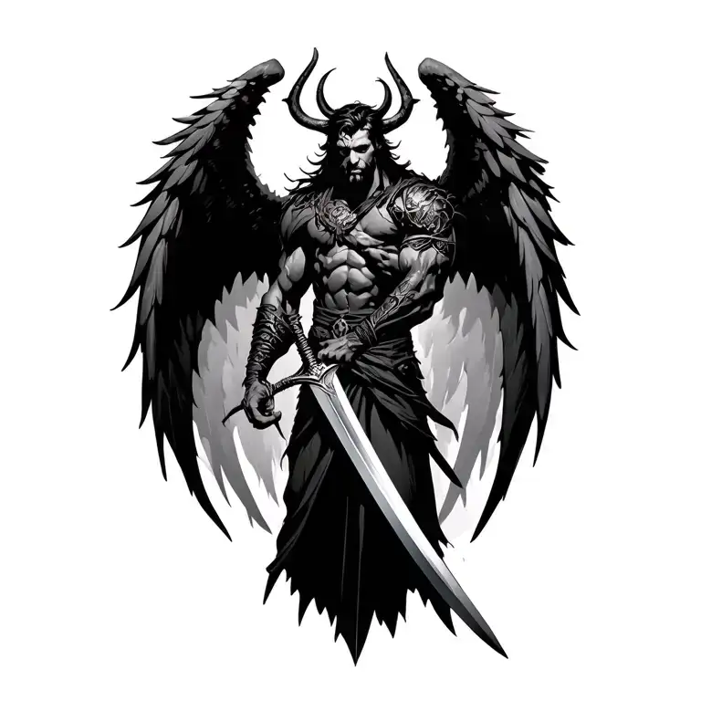 Warrior man sword Angel Wings with demon wings tattoo design idea