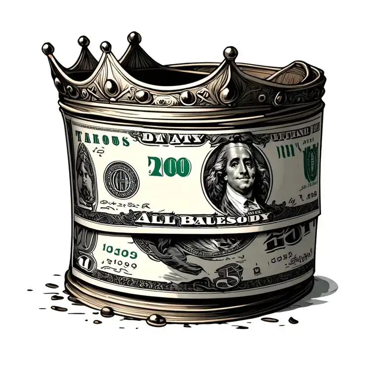 money rolls with crown on top tattoo design idea