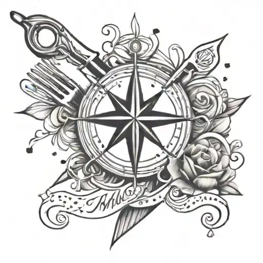 A tattoo design of a fork and knife crossed with a compass rose to symbolize the client's passion for food and traveling tattoo design idea