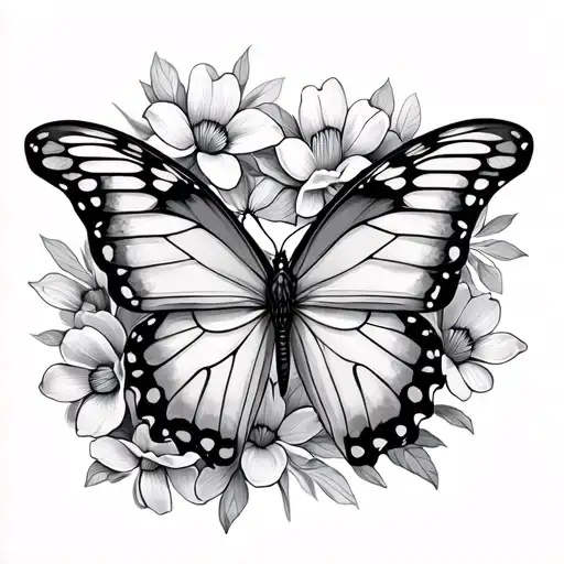 butterfly with semicolon hidden in with flowers surrounding the tattoo  tattoo design idea