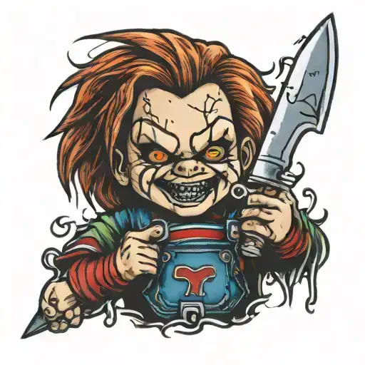 chucky doll holding knife tattoo design idea