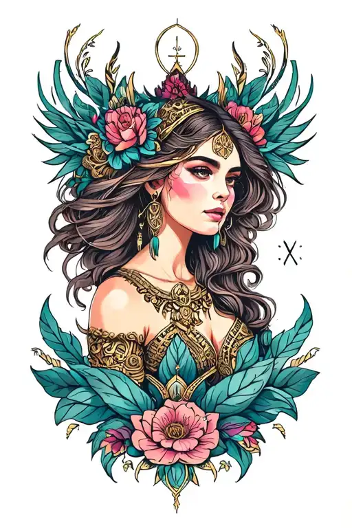 feminine zodiac cancer goddess tattoo design idea