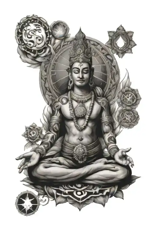 7 chakras with shiva meditating tattoo design idea