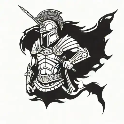 spartan warrior kneeling tattoo design idea