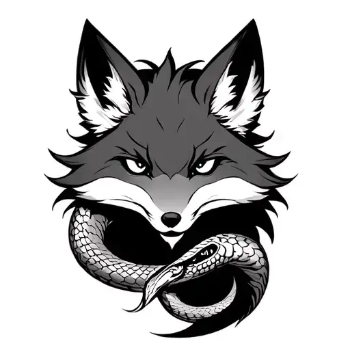 nine tailed fox with a snake tattoo tattoo design idea