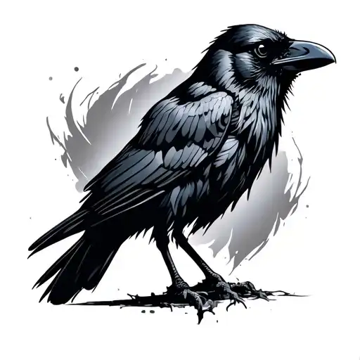 crow standing, gothic , dark tattoo design idea