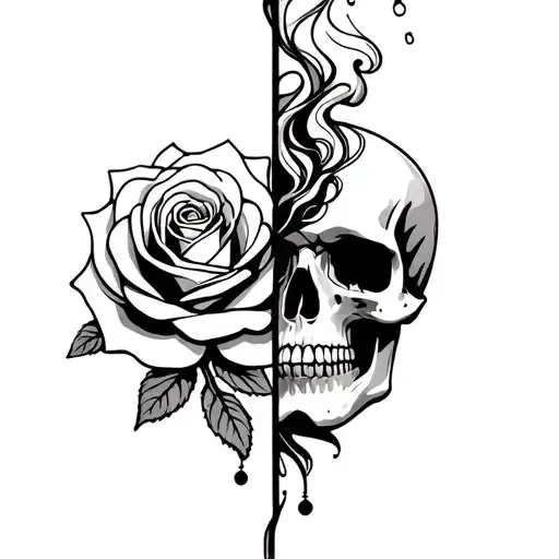 half smoke rose and half smoke skull head together  tattoo design idea