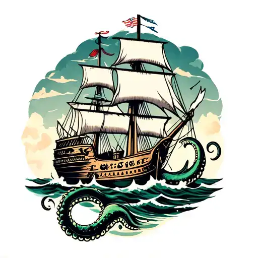 ship attacked by kraken tattoo design idea