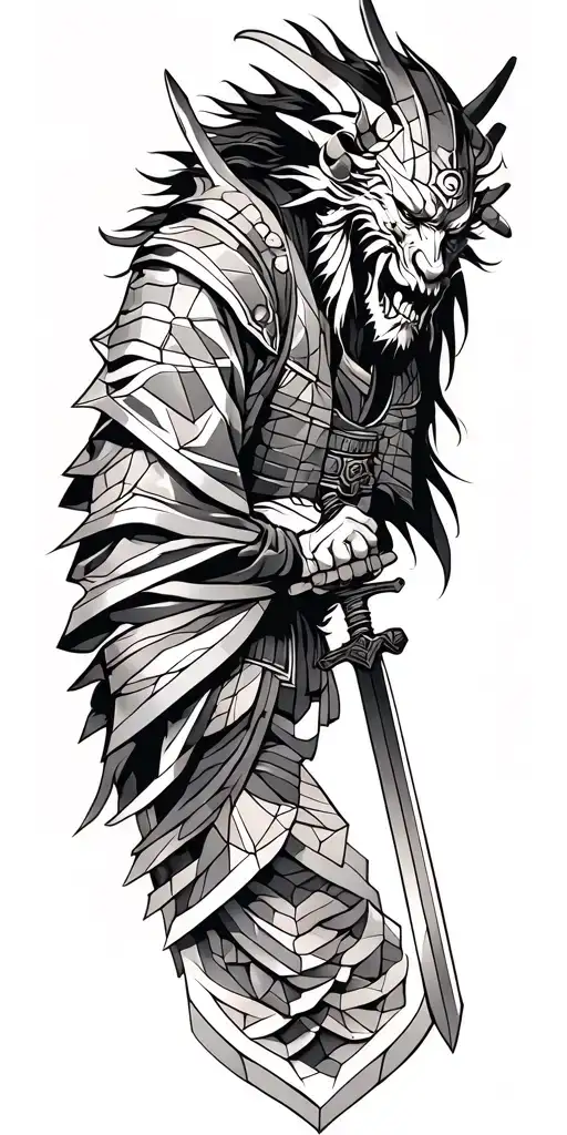 Demon samurai with sword tattoo design idea