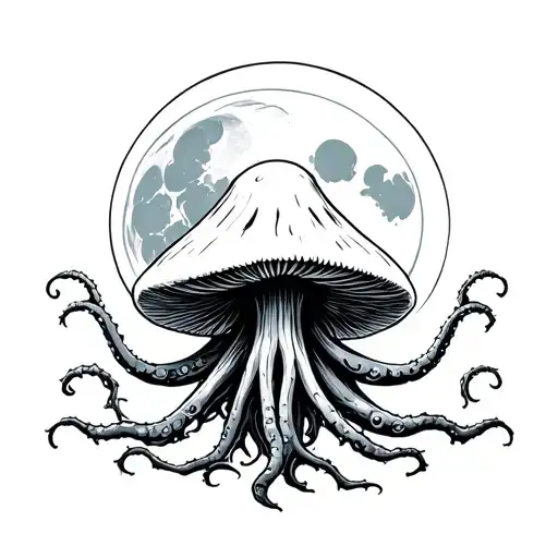 mushroom cthulu in a full moon tattoo design idea