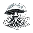 mushroom cthulu in a full moon tattoo design idea
