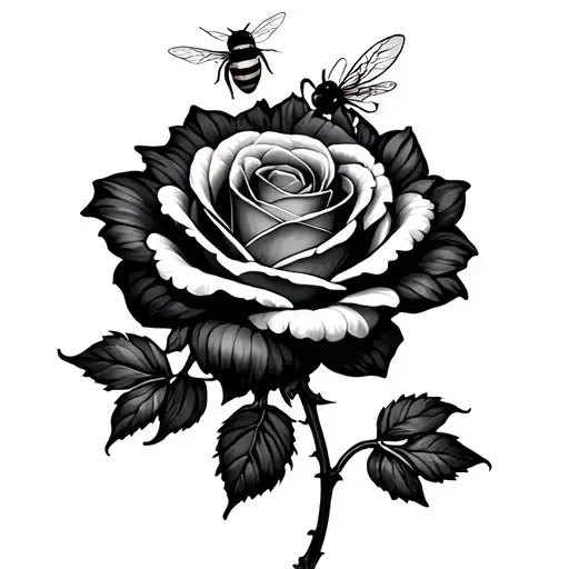 rose, daisy, bee tattoo design idea