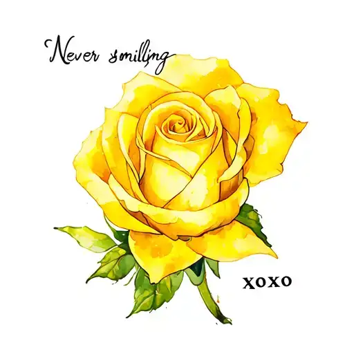 "Never stop smiling xoxo" yellow rose tattoo design idea