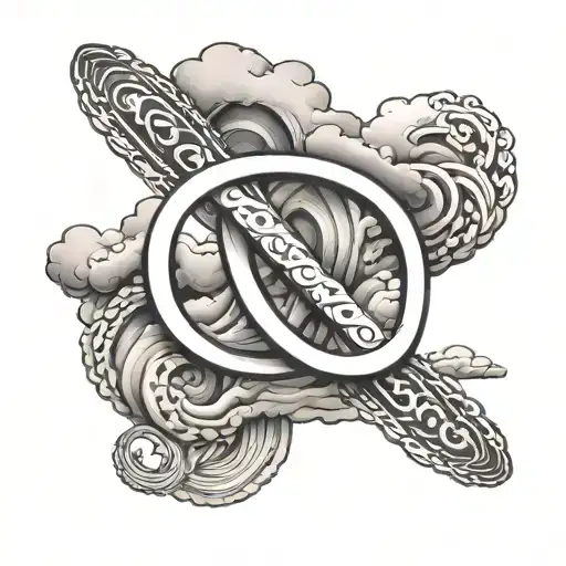 unclosed infinity symbol with clouds in the background with hard fought hallelujah said in it tattoo design idea
