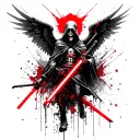 grim reaper with angel wings, holding a red lightsaber  tattoo design idea