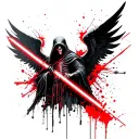 grim reaper with angel wings, holding a red lightsaber  tattoo design idea