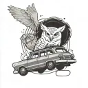hedwig, dobby, sorting hat, flying car tattoo design idea