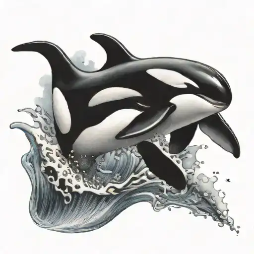 2 orcas riding tattoo design idea