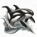 2 orcas riding tattoo design idea