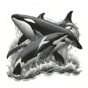 2 orcas riding tattoo design idea