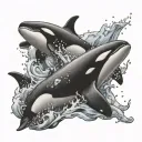 2 orcas riding tattoo design idea